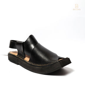 Black Kaptaan Chappal in Pure Hand Made Cow Leather - Baashis