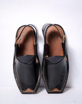 Comfortable Peshawari Single Sole Zalmi Chappal - BLACK - Baashis