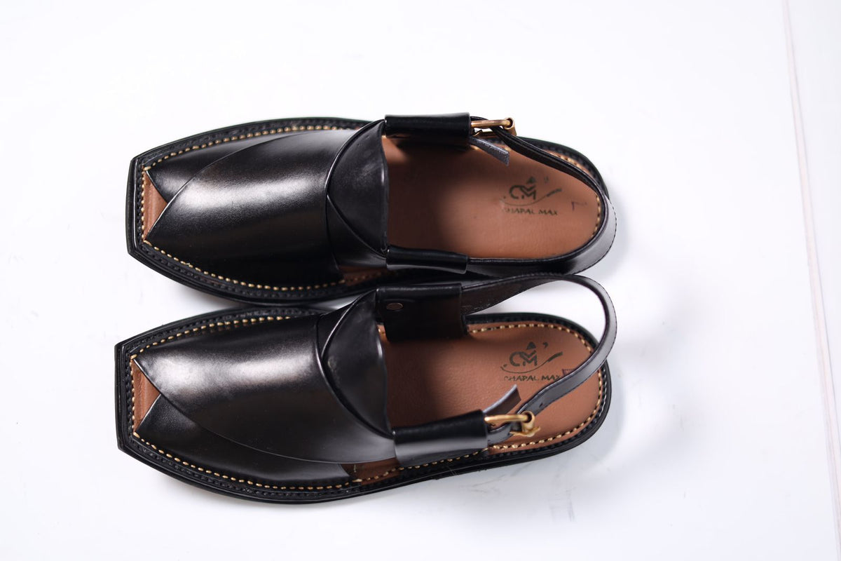 Comfortable Peshawari Single Sole Zalmi Chappal - BLACK - Baashis