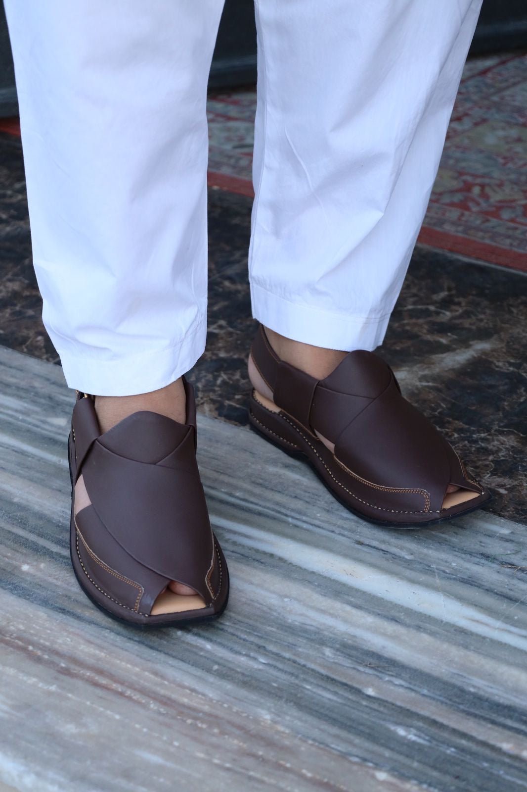 Double Sole DARK BROWN Zalmi Peshawar Handmade - Baashis