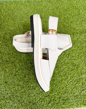 WHITE Kaptan Chappal in Pure Hand Made Cow Leather - Baashis